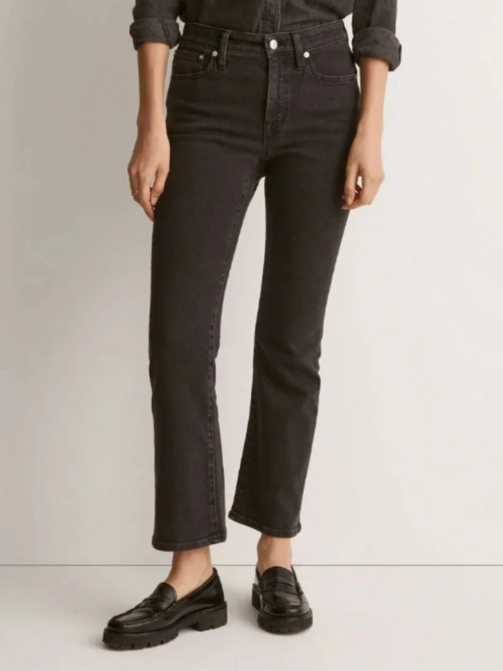 Madewell Mid-Rise Kick Out Jeans, Cropped, Black - Womens Size 26